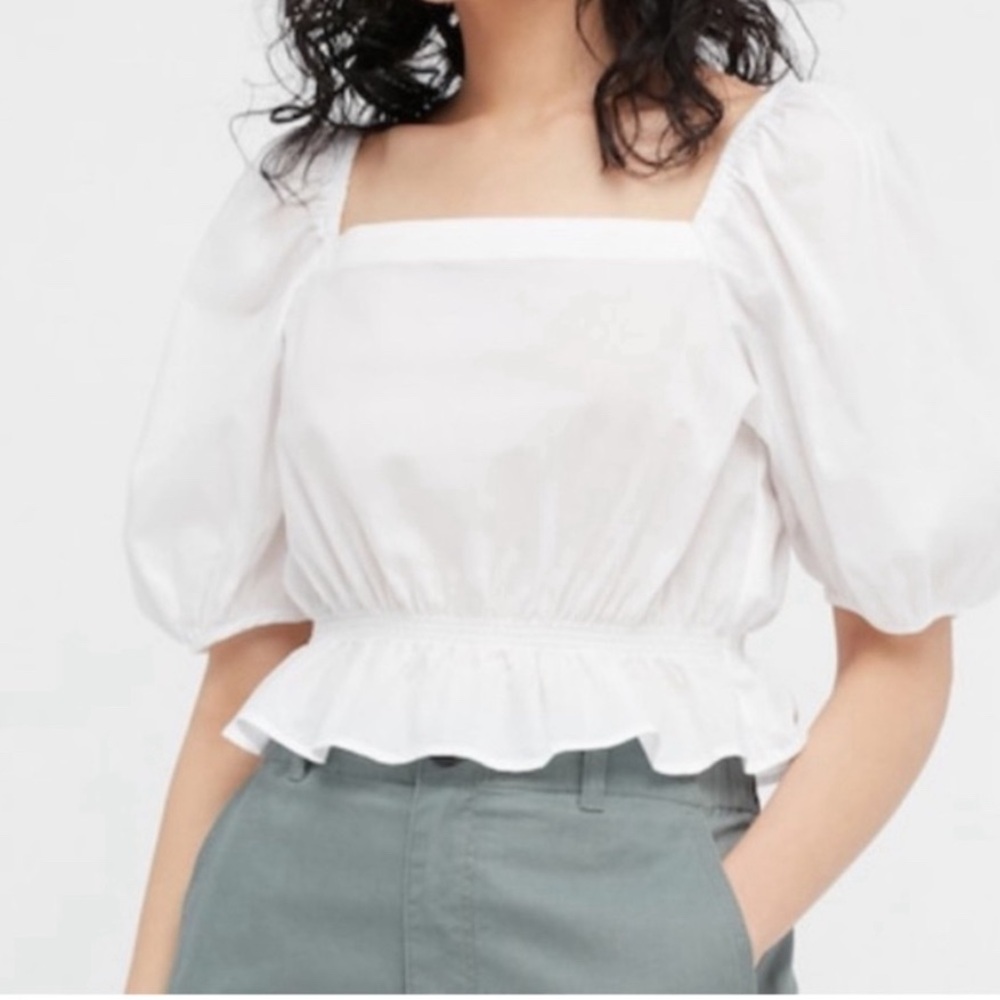 Uniqlo White Puff Sleeve Blouse